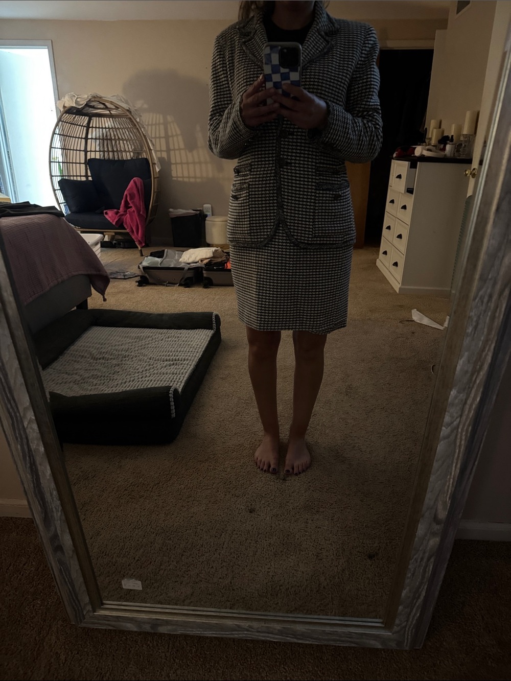 George Simonton Black & White Houndstooth Blazer and Pencil Skirt Set
